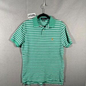Polo Ralph Lauren Polo Shirt Men Medium Green White Striped Pony Logo Custom Fit
